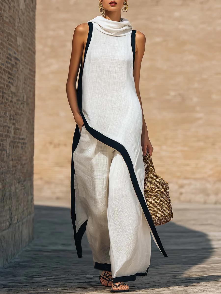 2026 European and American cross-border foreign trade women s clothing spring and summer sleeveless top wide-leg pants fashion suit irregular S