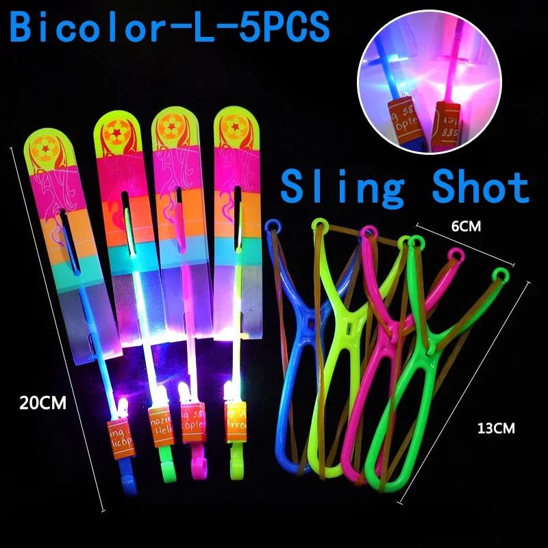 Summer Outdoor Games LED Lights Arrow Slingshots Flying Toys Kids Flying Helicopters Birthday Party Fun Gifts Elastic Slingshots
