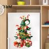 Easy Apply Christmas Window Film Tree Stickers with Gnome And Snowman, Removable Glass Stickers, PVC Durable Holiday Art Waterproof Wall Decor