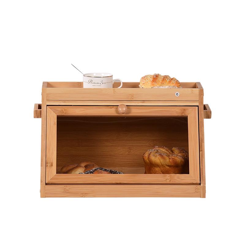 Double-Layer Bamboo Bread and Cake Storage Box with Flip-Top Lid