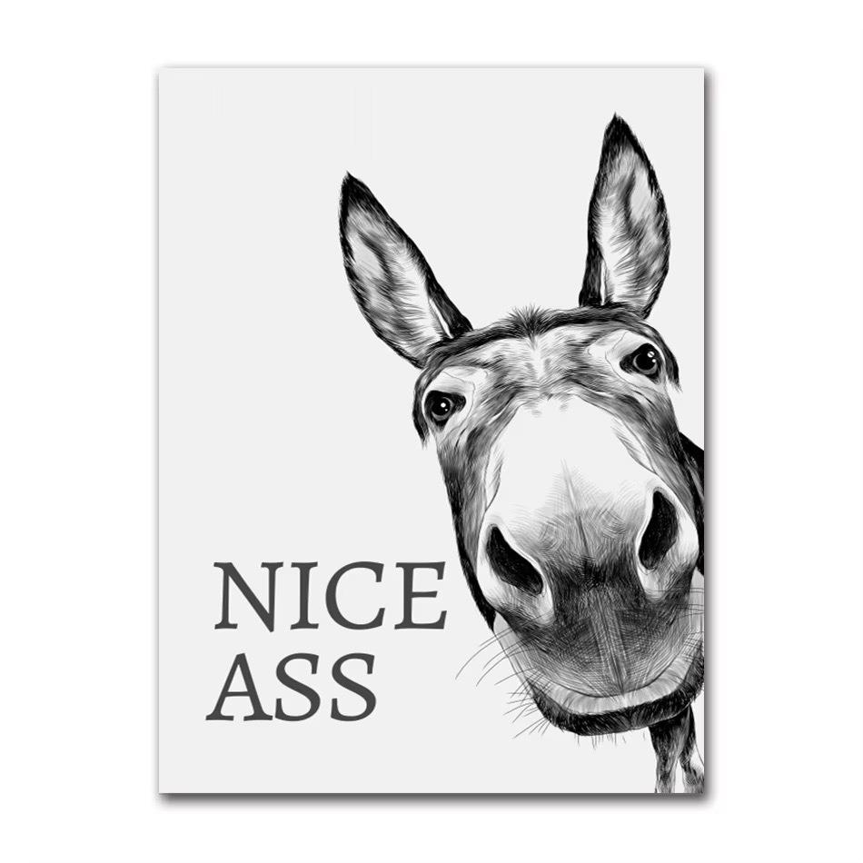 Vintage Donkey Poster and Prints, Nice Ass Quote, Funny Sign Canvas Painting, Wall Art for Toilet Decoration Home Decoration Painting Canvas Painting