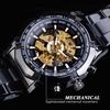 FORSINING Men's Automatic Skeleton Watch, Hollow Mechanical Automatic Luxury Watch with Blue and Black Stainless Steel Band, Waterproof, Black Gold, M