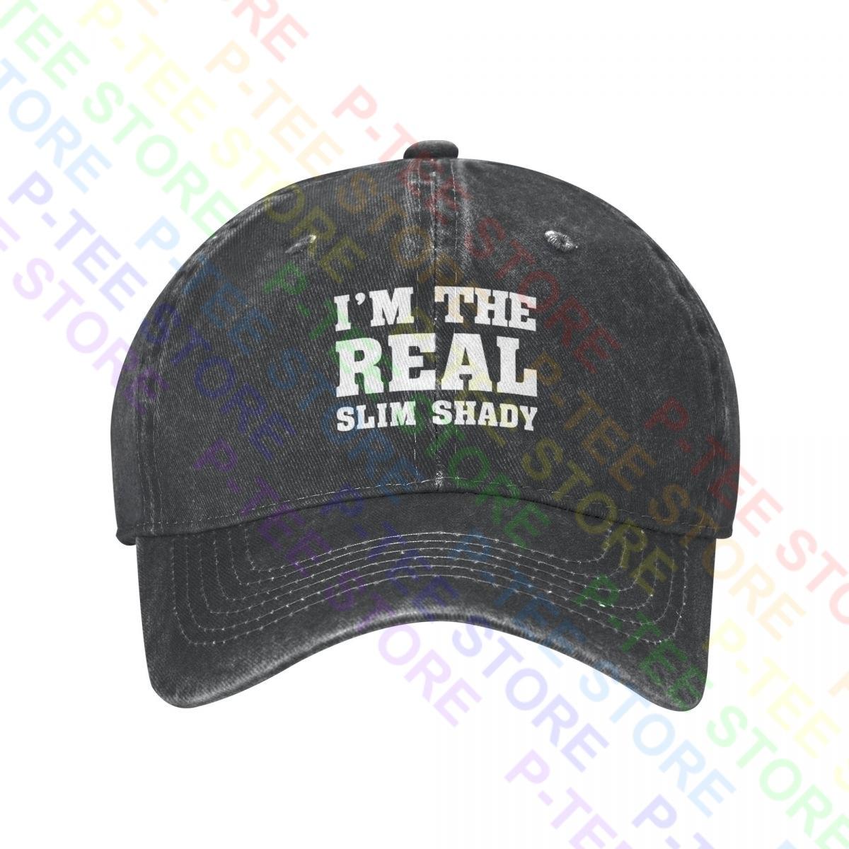 

Эминем Мерч I m The Real Slim Shady Выстиранная джинсовая бейсболка Шапка дальнобойщика Ретро Харадзюку