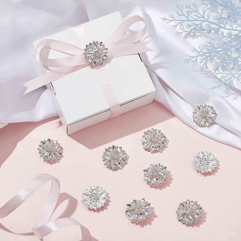 FINGERINSPIRE 10 Pcs Flower Rhinestone Shank Buttons - 26mm/1inch Clear Crystal Floral Sew On Buttons with 1-Hole for DIY Craft Bouquet Clothes