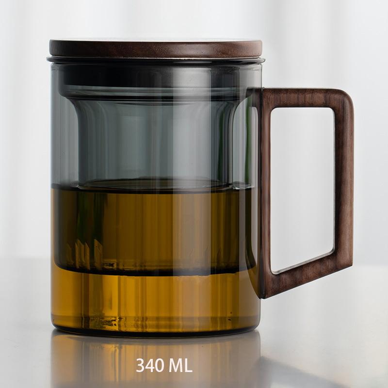 Thickened High Temperature Resistant Glass Water Cup Black Walnut Solid Wood Cover Built-in Filter Home Tea Set Coffee cup