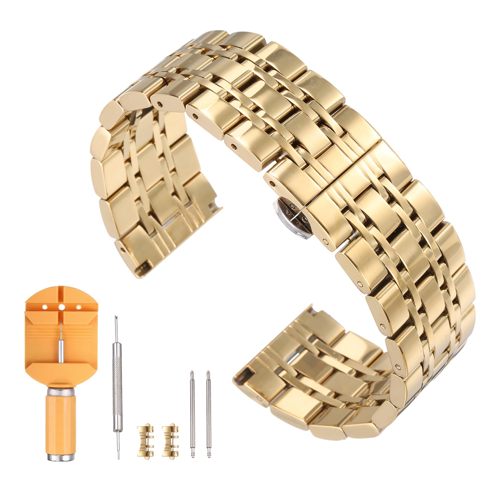 

[uxcell] Stainless Steel 24mm Quick Release Metal Watch Band, Hinged Clasp, Replacement Strap with Removal Tool, Gold, Unisex