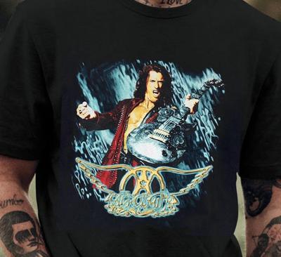 VTG Joe Perry Aerosmith schwarzes 100% Baumwoll-T-Shirt Herren-T-Shirts Top S bis 5XL Unisex 85
