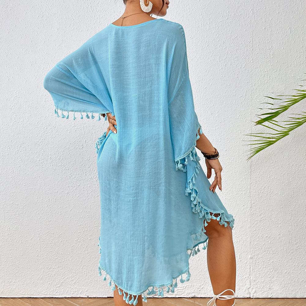 YYFS Women's Fashion Summer Spring Solid Color Print 1/2 Sleeves O-Neck Beach Dresses Naks and Pareo
