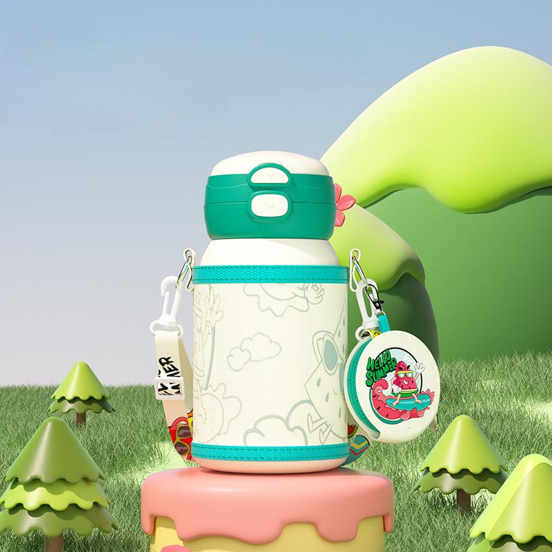 316 Stainless Steel Children's Vacuum Cup High-Looking Cartoon Cute Straw Double Drinking Cup Portable Drop-Resistant Big Belly Cup