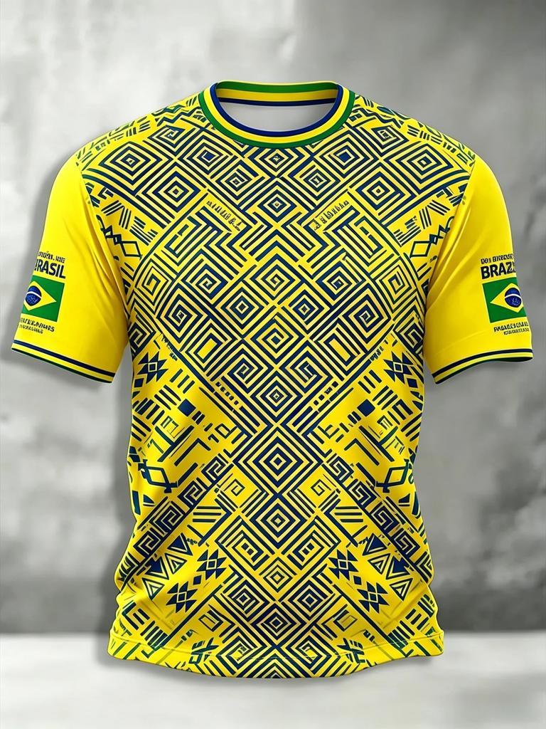2026 Brazil Style Soccer Jersey Men's Quick Dry Breathable Football Training Top Slim Fit Short Sleeve O-Neck for Match Casual