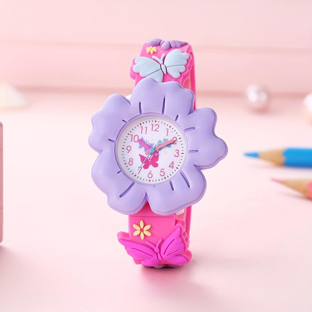 Cute 3D Flower & Butterfly Watch with Soft PVC Case - Youngsters's Learning Clock, Analog Quartz Movement Wristwatch for &, - (Low Voltage)