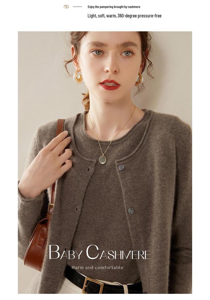 Women's Long-Sleeve Cashmere Cardigan - Round Neck, Cuffed, Single-Breasted, Loose Fit, Slimming Sweater for 2024 Autumn/Winter
