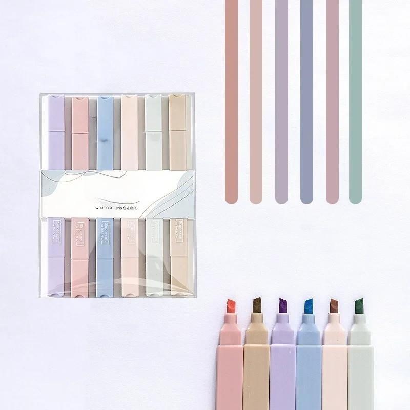 6Pcs Morandi Color Double Head Highlighters for Students Notes Quick Dry Drawing Color Markers Art School Supplies Stationery