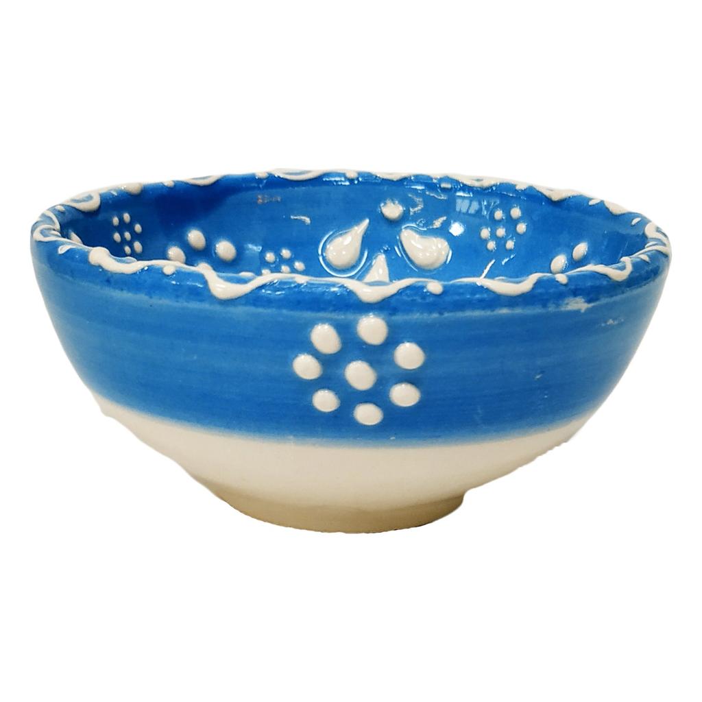 Handmade Light Blue Ceramic Bowls with Traditional Patterns Set of 6
