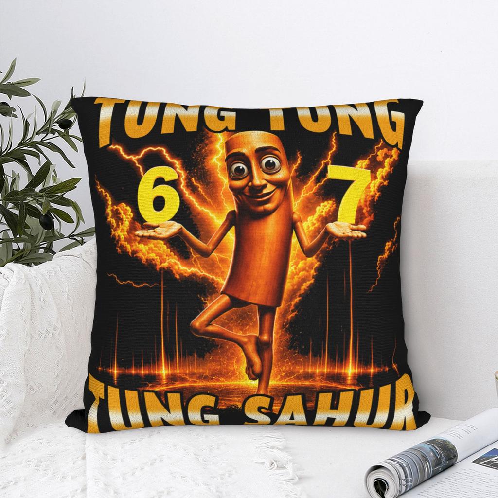 Tung Tung Tung Sahur is Calling 67 Six Seven Meme Pillow Cover Vintage Pillow Case For Sofa Home Decoration Print Pillowcases