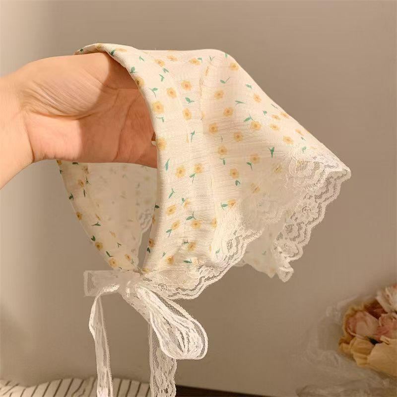 Idyllic lace headband new blast furnace top triangle scarf headband French retro plaid sweet and cute headscarf