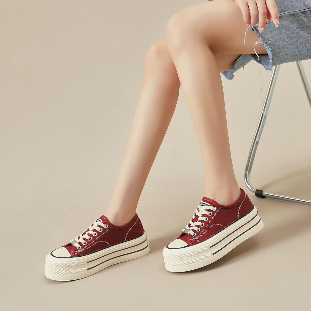 Platform Canvas Shoes New Autumn Retro Soft-soled Muffin Heightening Board Shoes Black Shoes Spring and Autumn