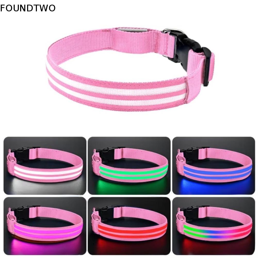 Adjustable Light Up Dog Collar Nylon Material Waterproof Pet Luminous Collar Anti-Lost Flashing Light Led Glowing Dog Neck Ring