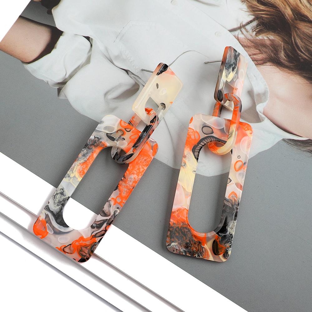 Rectangle Acrylic Hollow Statement Dangle Earrings for Women Girl Vintage Jewelry Ear Accessories