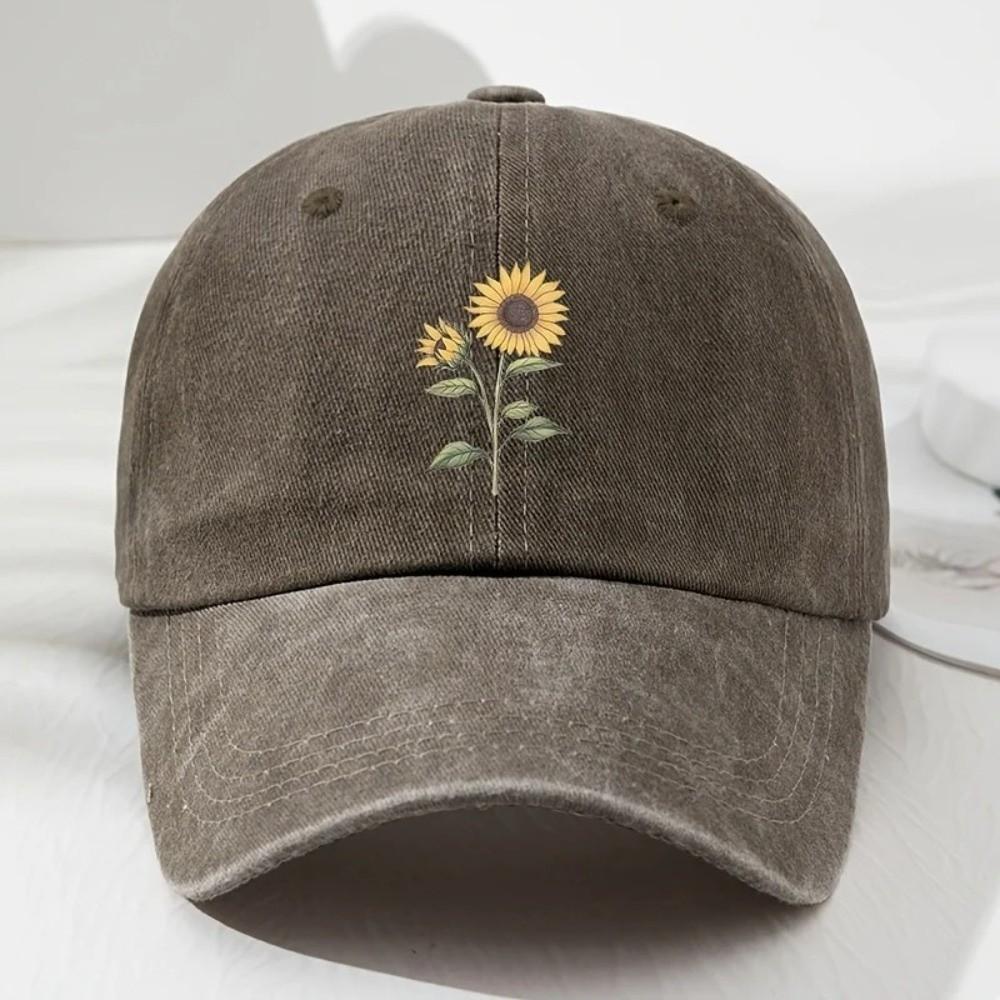Sunflower Printed Baseball Cap Washed Cotton Sun Hat Vintage Dad Hat  For Women Man