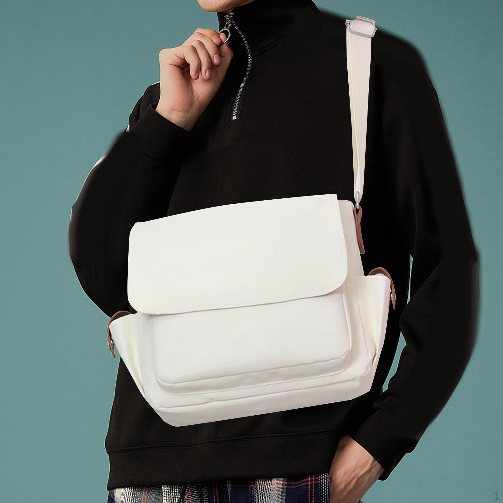 

Men Shoulder Bag Handbag Crossbody Shopping Zipper Closure Lightweight Pouch Tote for білий