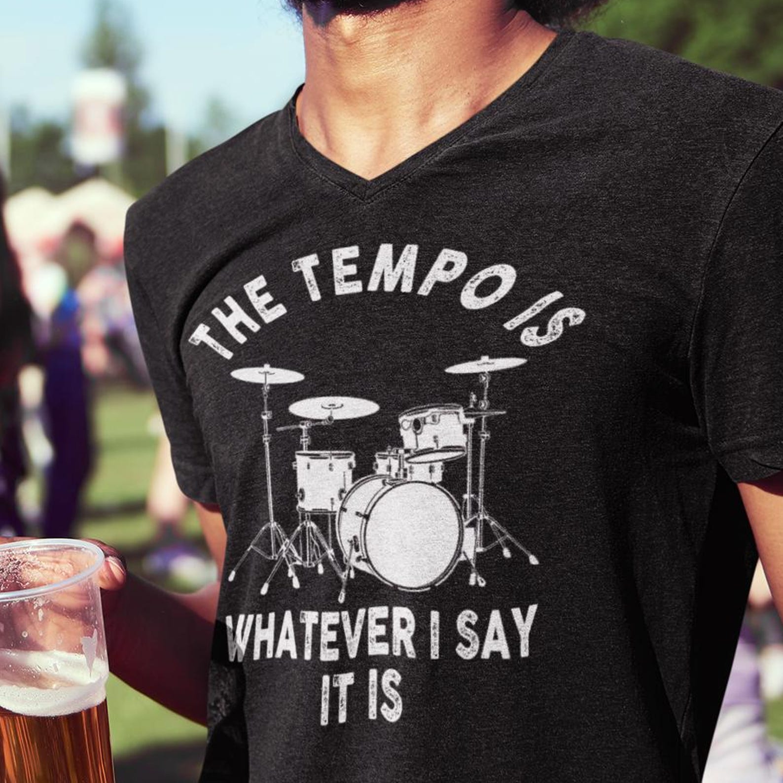 Tempo Drummer T-Shirt (US) - Funny Musician Gift, Slogan Tee S