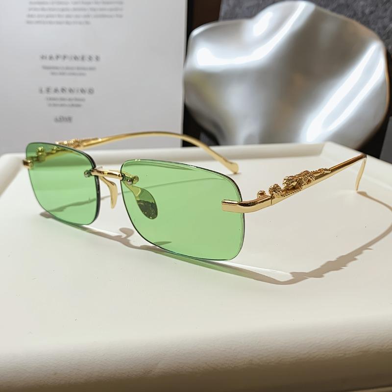 1pc Unisex Fashion Rimless Fashion Glasses with Golden-Tone Metal Frame & Blue Transparent Lenses