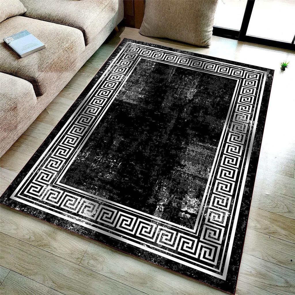 ePeddler Home Modern Framed Wall Pattern Digital Print Washable Non-Slip Dot Base New Generation Living Room, Bedroom, Entrance Hall Rug and Runner