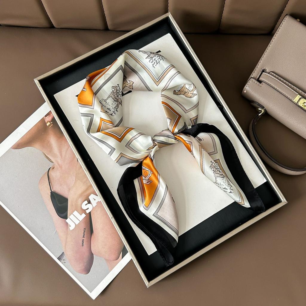 Hedvábný šátek pro ženy, módní všestranný, vysoký smysl, 70 čtverečních stop, ochrana krku, šátek, retro šátek, taška