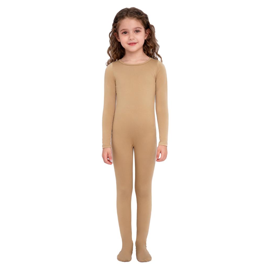 Mono de Danza y Gimnasia para Niñas con Pies Manga Larga Cremallera Trasera Invisible Color Sólido