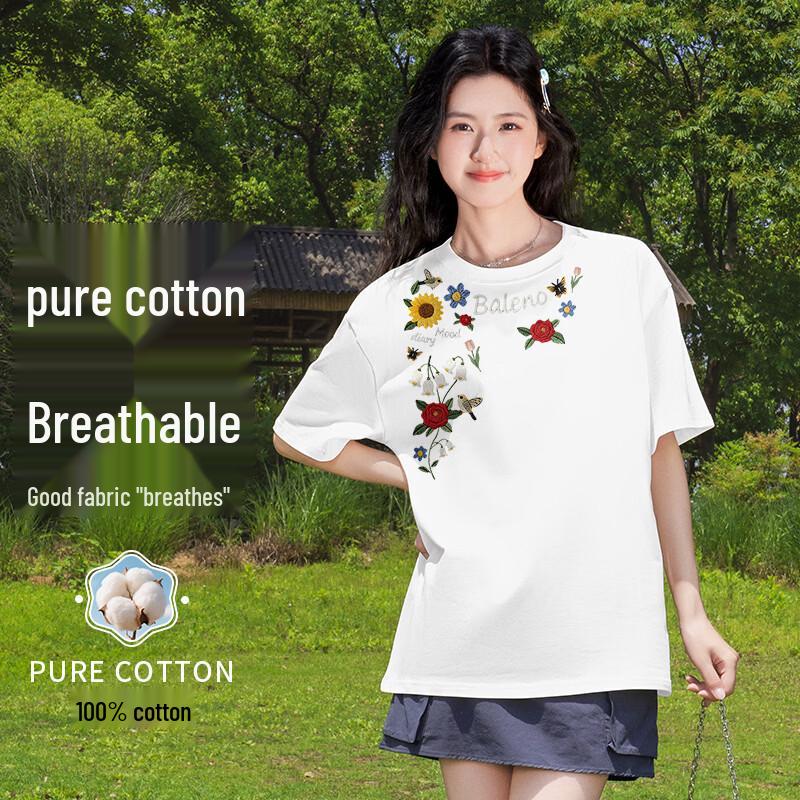 Baleno Women s Pure Cotton Loose Fit Graphic Print Short Sleeve T-shirt L
