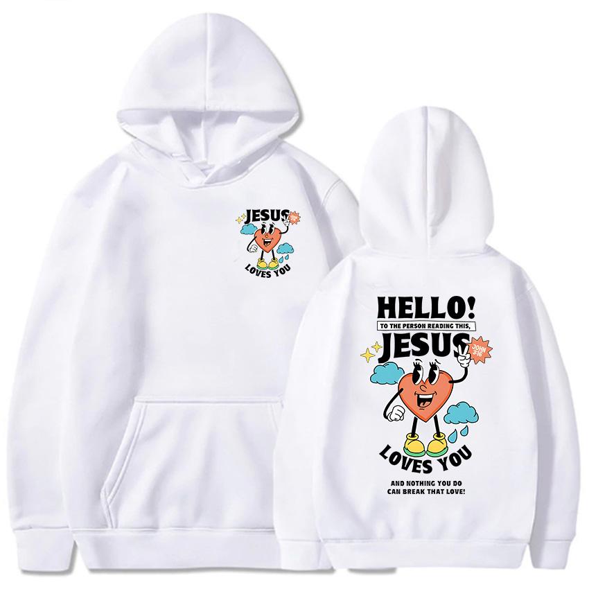 Streetwear Hip Hop Men Clothes Christian Jesus Loves You Bible Verse Sweatshirts Cartoon Graphic Sudaderas Moletom
