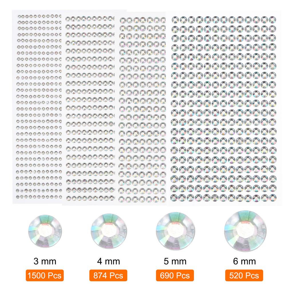 1792/3584Pcs 4/8Sheets Colorful Rhinestone Stickers 3/4/5/6 Mm Self Adhesive Rhinestones Gems Stickers for DIY Decoration Crafts