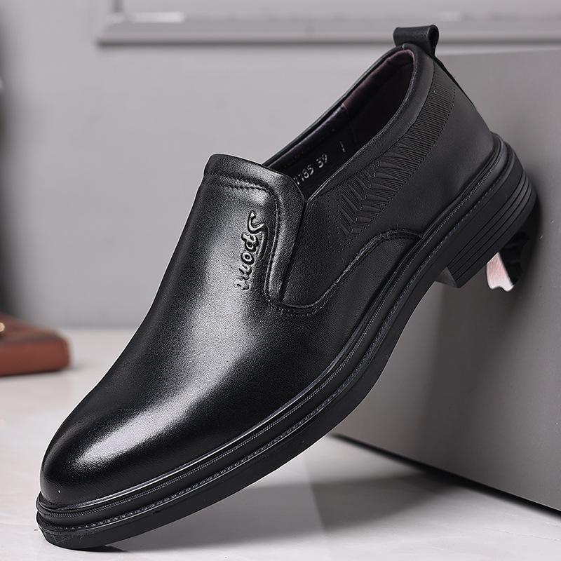 Men's shoes first layer cowhide leather thick sole soft sole comfortable casual shoes round head foot cover men's business casual leather shoes