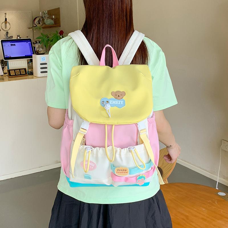 High value Dopamine Cute Backpack Bag Female Junior High School Students Contrast Color Large Capacity Niche Design Backpack