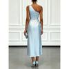 Satin Midi Dress with Ruched Waist Elegant Sleeveless Party Gown