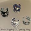 Contemporary Drip Oil Open Ring with Gold Foil Adjustable Size Hand Painted Ring Finger Jewelry for Everyday Wear