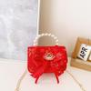 Red Adorable Pu Handbag For Kids Featuring Bow Design And Trendy Strap Chain