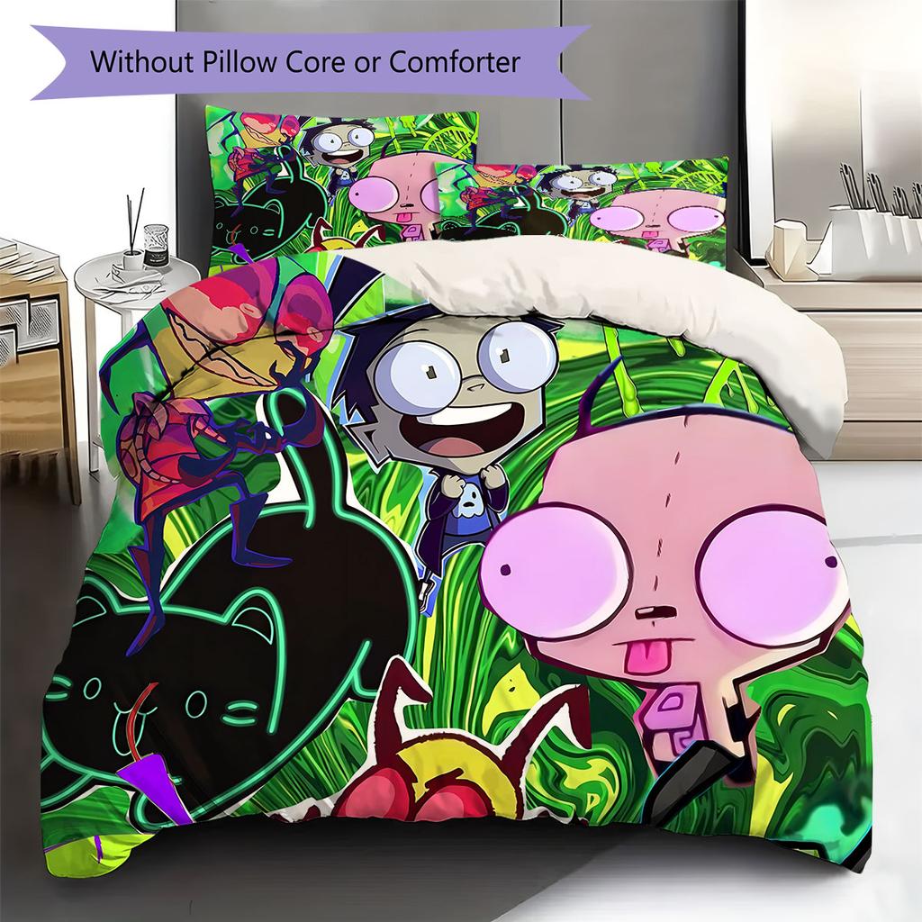 Invaderzim Pattern Bedding Quilt Set Quilt Cover Pillowcase Home Decoration Birthday Gift (1 * Duvet Cover + 2 * Pillowcase, Without Core)