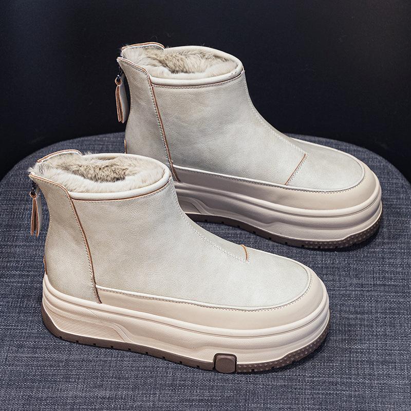 

Модные 5 см Ботильоны из Натуральной Кожи Весна Зима Плюшевые Высокие до Колена Женские Осенние Мотоциклетные на Платформе Танкетке Модная Обувь 40 бежевый