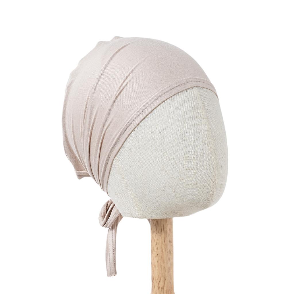 Berretto Sottoscarf Interno con Laccetti in Jersey di Modal di Alta Qualità per Donne Musulmane, Colore Unito, Sottoscarf, Turban Elasticizzato Islamico, Copricapo