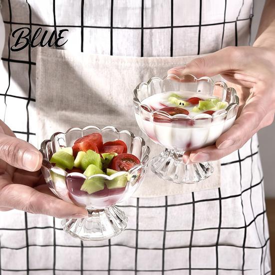 European Style Glassware Glass Dessert Bowl, Footed Ice Cream Cup, Small Vintage Pudding Dish Parfait Cup for Sundae, Fruit, Pudding, Condiment,
