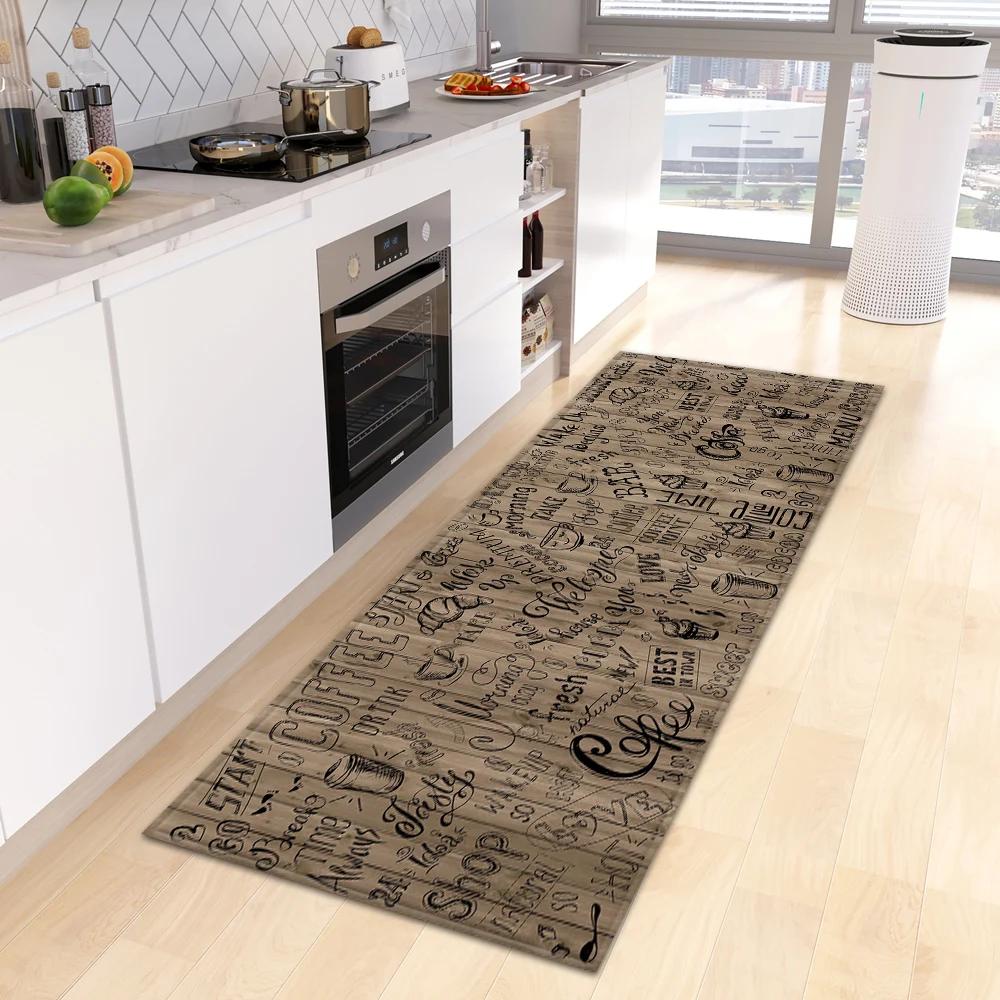 Themed Vintage Kitchen Runner Rug Non-Slip Durable Mat for Kitchen Aisle Coffee Corner Creative Coffee Party Prep Area Decor