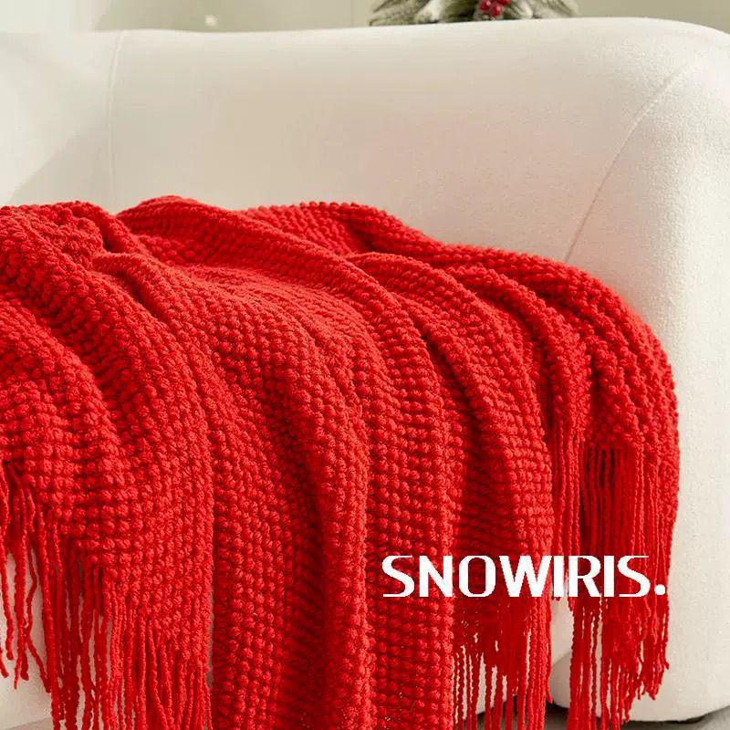 Red Wedding Sofa & Bed Blanket Cover, Bed Flag, Dowry Shawl, Knit Blanket Runner