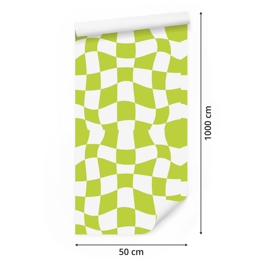 Wallpaper Casual Checkerboard Lime and White 50x1000