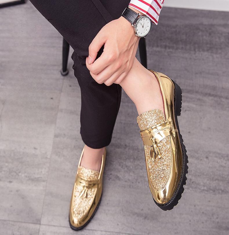 Men's Plus Size Pointed-Toe Loafers with Sequins British-Style Nightclub Dress Loafers