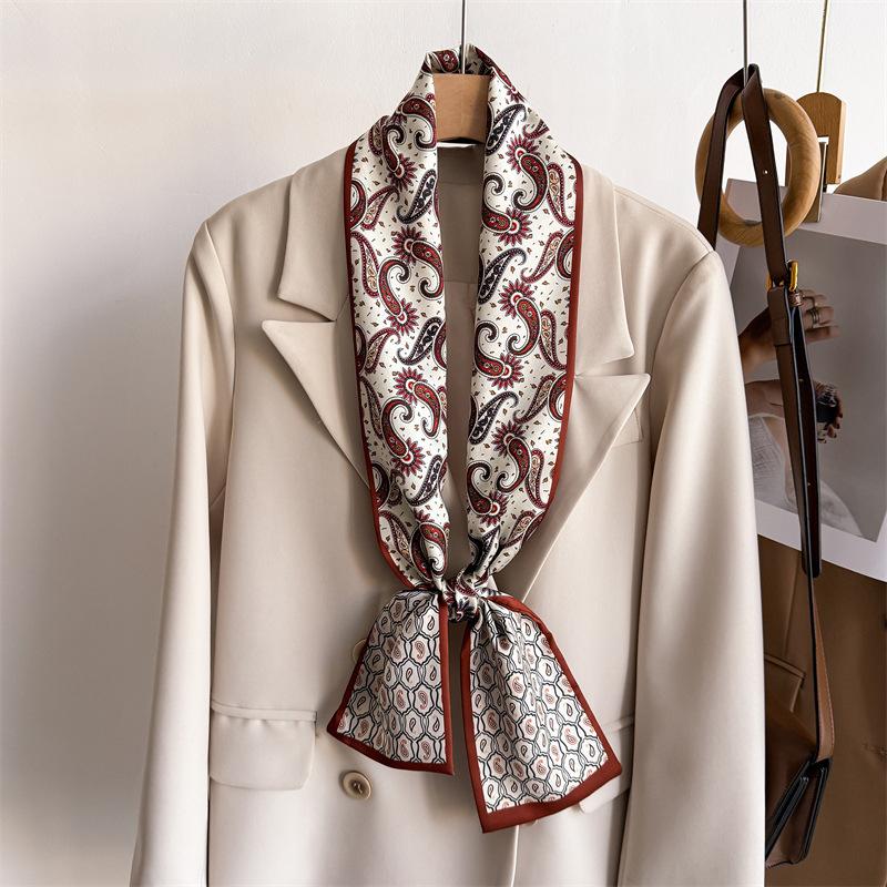 Double-Layered Paisley Scarf For Spring Summer Small Silk Scarf Women Tie Bag Headband Printing Hairband Neckerchief Ribbon