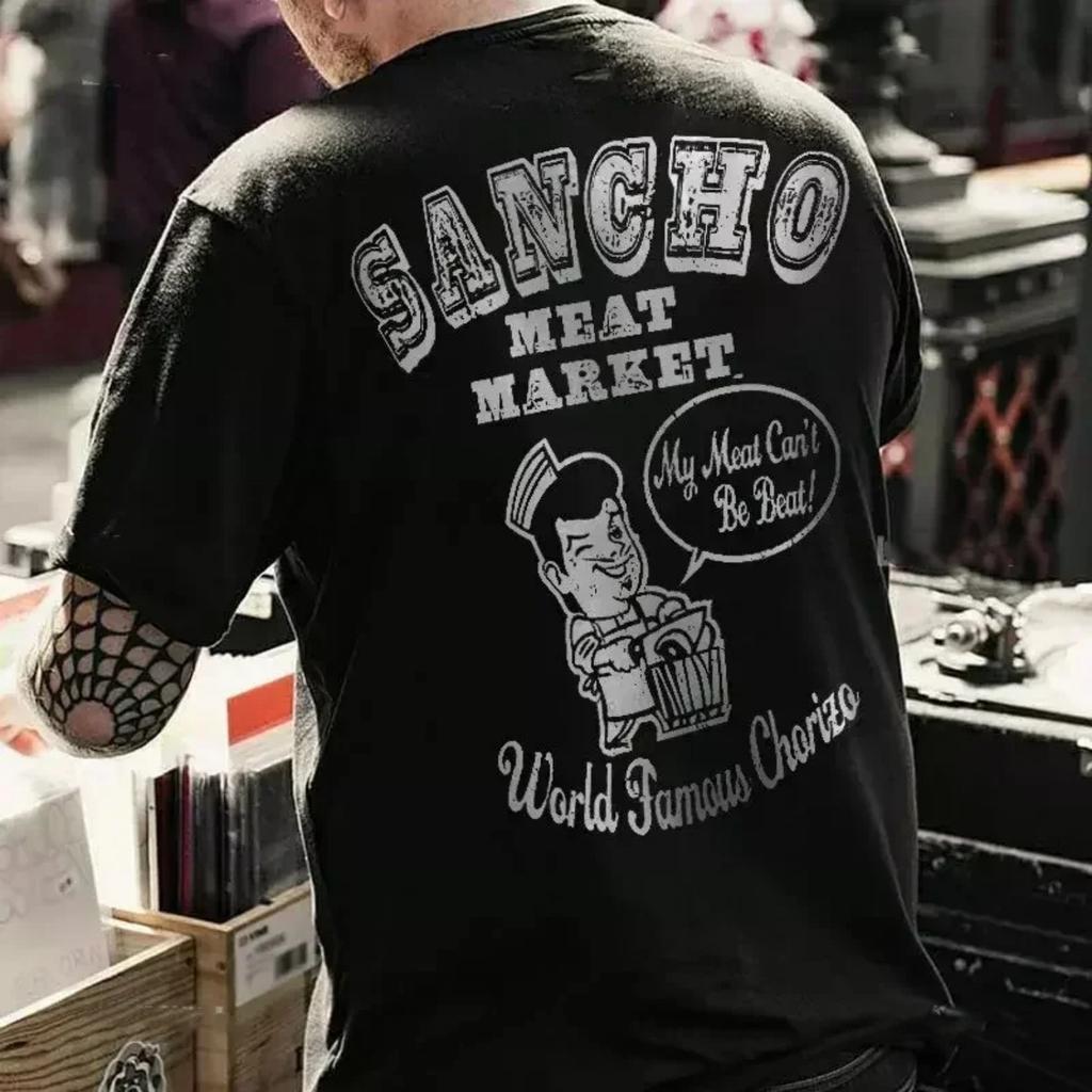 Meat Market Men Cotton TShirt Streetwear Retro Casual Hipster Vintage Rockabilly Funky Unique Cool