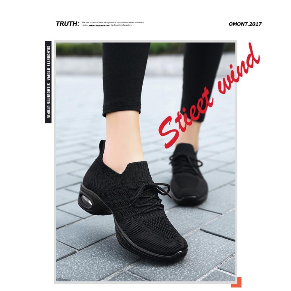 JMXD Women Shoes Flyknit Platform Dance Sneakers Air Cushion Casual Shoes Fashion Height Increasing Comfortable Trendy Walking Trainers