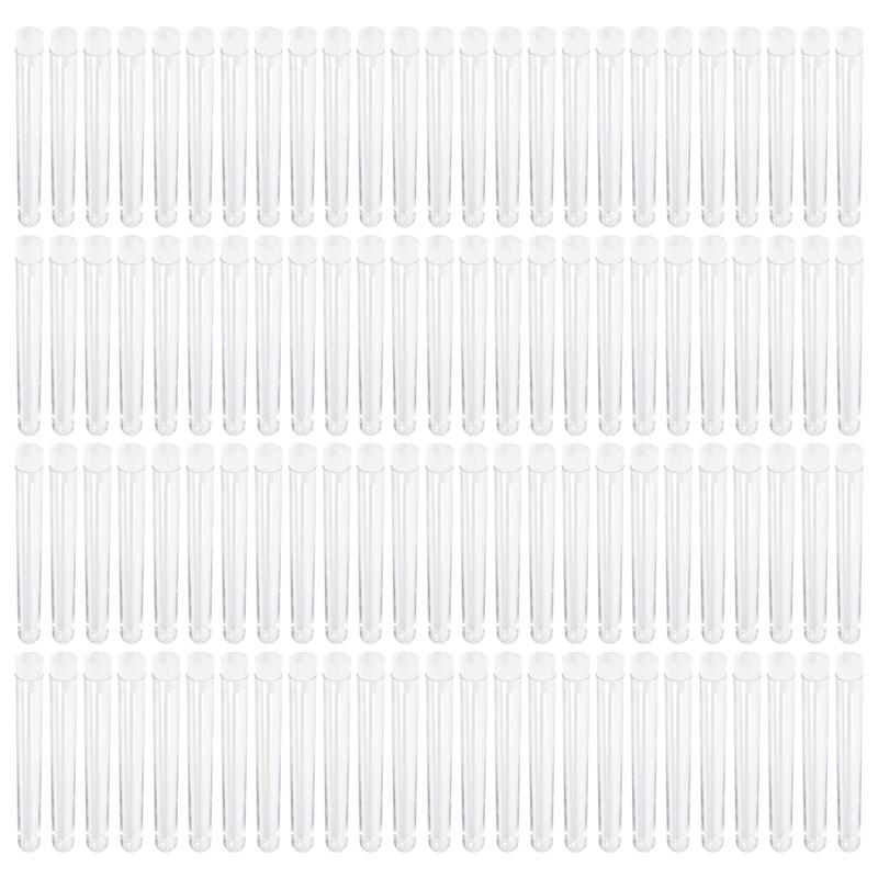 A20F-100Pcs 12X100mm Transparent Laboratory Clear Plastic Test Tubes Vials With Push Caps School Lab Supplies